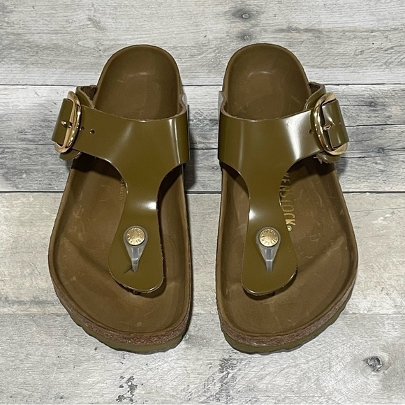BIRKENSTOCK Gizeh Big Buckle Flip Flop - High Shine Mud Green - Sz - 5-5.5 US - Picture 2 of 9